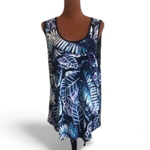 Palm Harbour Sleeveless Knit Tank Top Size XL Blue Black Palm Leaf Design GUC